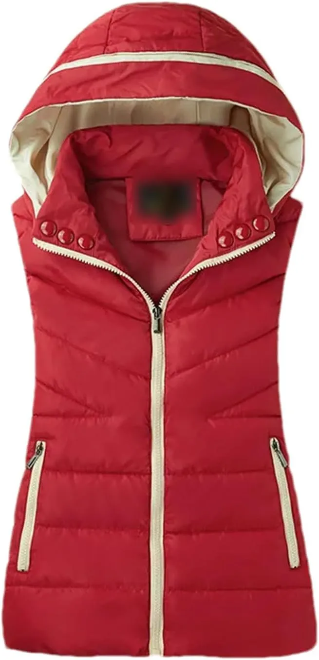 Autumn Winter Women Casual Hooded Warm Sleeveless Waistcoat Jacket Cotton Padded Vest Parkas
