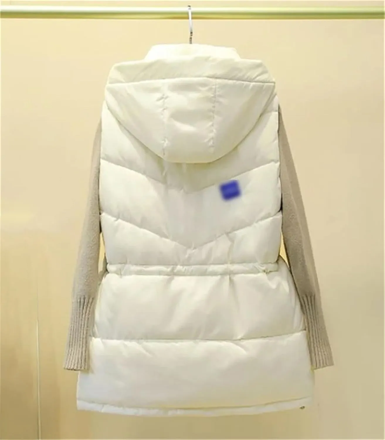Autumn Winter Women Solid Loose Vest Drawstring Hooded Vest Jacket Cotton Padded Warm Waistcoat