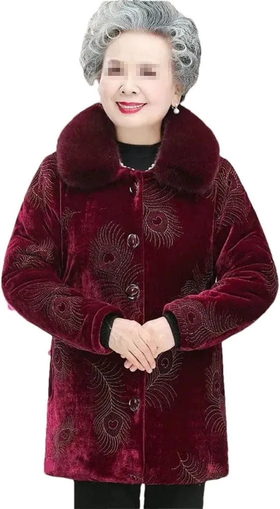 Azedssw Grandma Cotton-Padded Coat Mother Winter Coat Clothes Womens Parkas Thick Warm Quilted Jacket Outwear