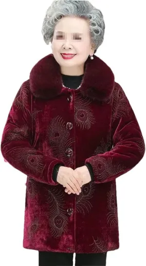 Azedssw Grandma Cotton-Padded Coat Mother Winter Coat Clothes Womens Parkas Thick Warm Quilted Jacket Outwear