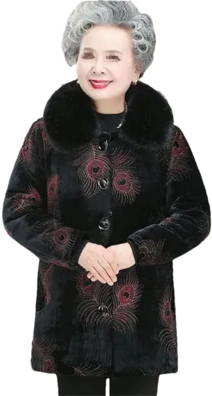 Azedssw Grandma Cotton-Padded Coat Mother Winter Coat Clothes Womens Parkas Thick Warm Quilted Jacket Outwear