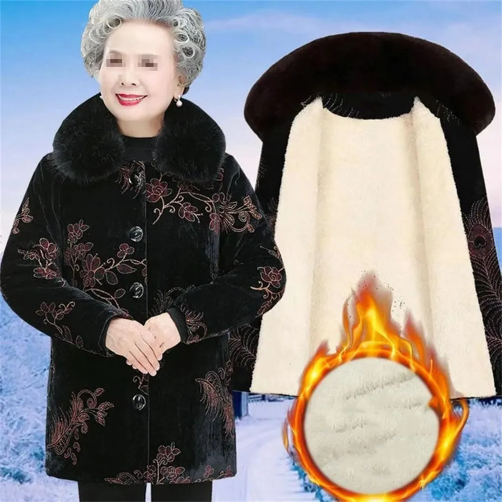 Azedssw Grandma Cotton-Padded Coat Mother Winter Coat Clothes Womens Parkas Thick Warm Quilted Jacket Outwear