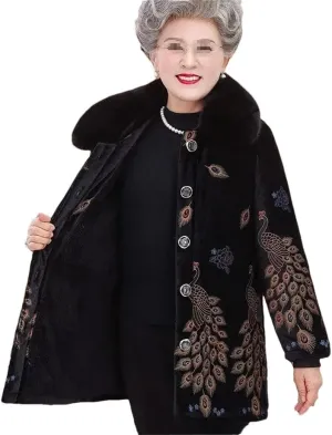 Azedssw Grandma Cotton-Padded Jacket Winter Coats Women Fleece Padded Hooded Cotton Jackets Thick Warm Mother Coat