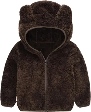 Baby Boys Girls Hooded Jacket Hoodie Winter Warm Solid Color Coat Toddler Cute Bear Ear Sweater Thick Clothes
