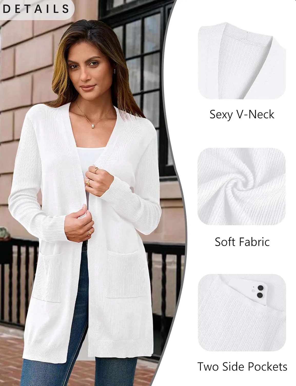 BB&KK Cardigan Sweaters for Women Knit Ribbed Long Sleeve Open Front Casual Winter Lightweight Cardigans with Pockets