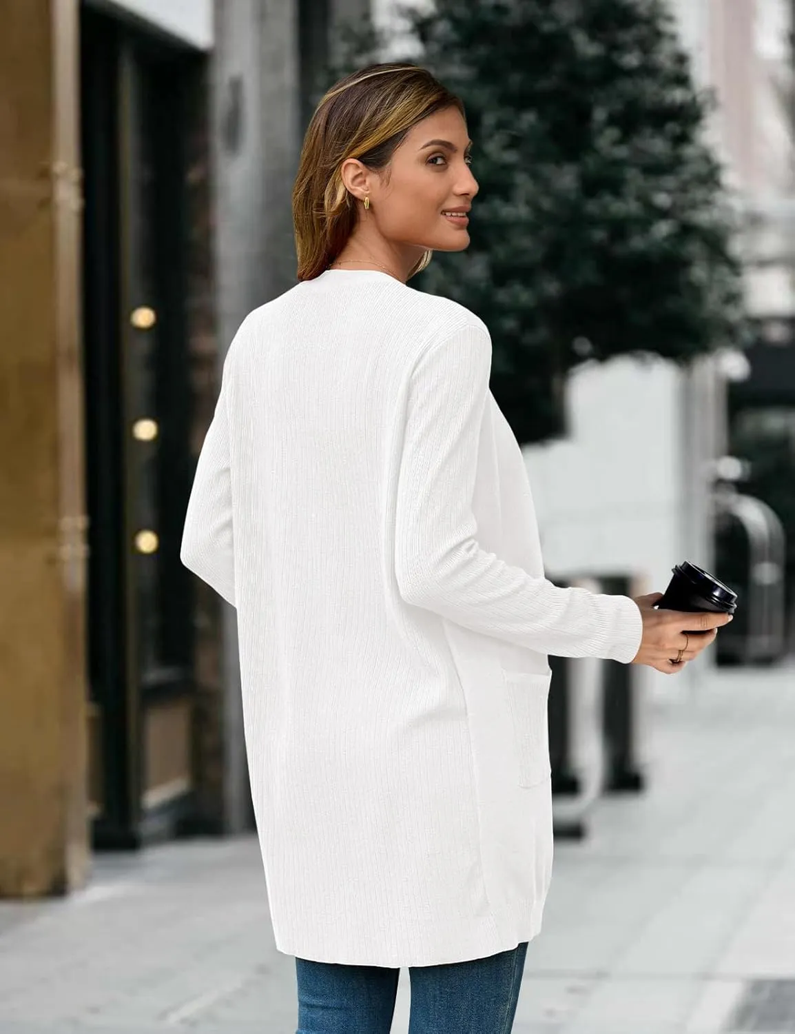 BB&KK Cardigan Sweaters for Women Knit Ribbed Long Sleeve Open Front Casual Winter Lightweight Cardigans with Pockets
