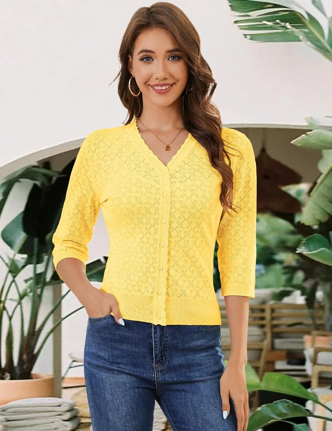 Bbonlinedress Women's Summer Cropped Cardigan Sweaters Long Sleeves Knit Lightweight Button Down Shrugs Tops 2025