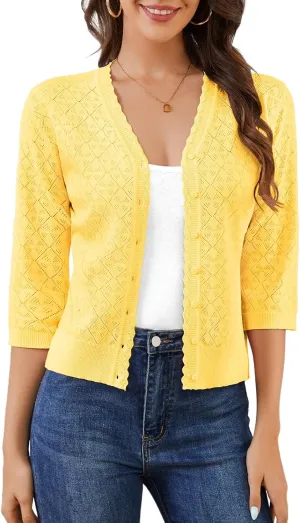 Bbonlinedress Women's Summer Cropped Cardigan Sweaters Long Sleeves Knit Lightweight Button Down Shrugs Tops 2025