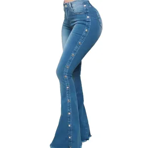 Bell Bottom Jeans for Women High Waisted Classic Flared Denim Pants Wide Leg Flared Jeans Trousers (Medium,Blue)