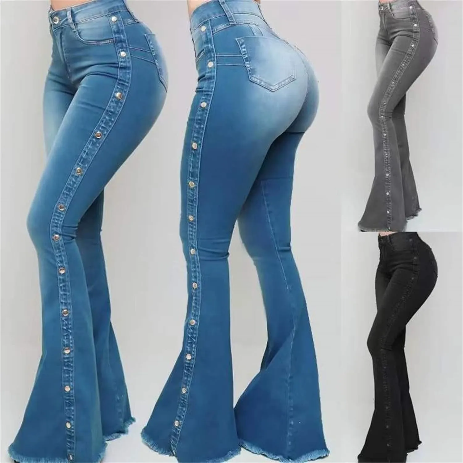 Bell Bottom Jeans for Women High Waisted Classic Flared Denim Pants Wide Leg Flared Jeans Trousers (Medium,Blue)