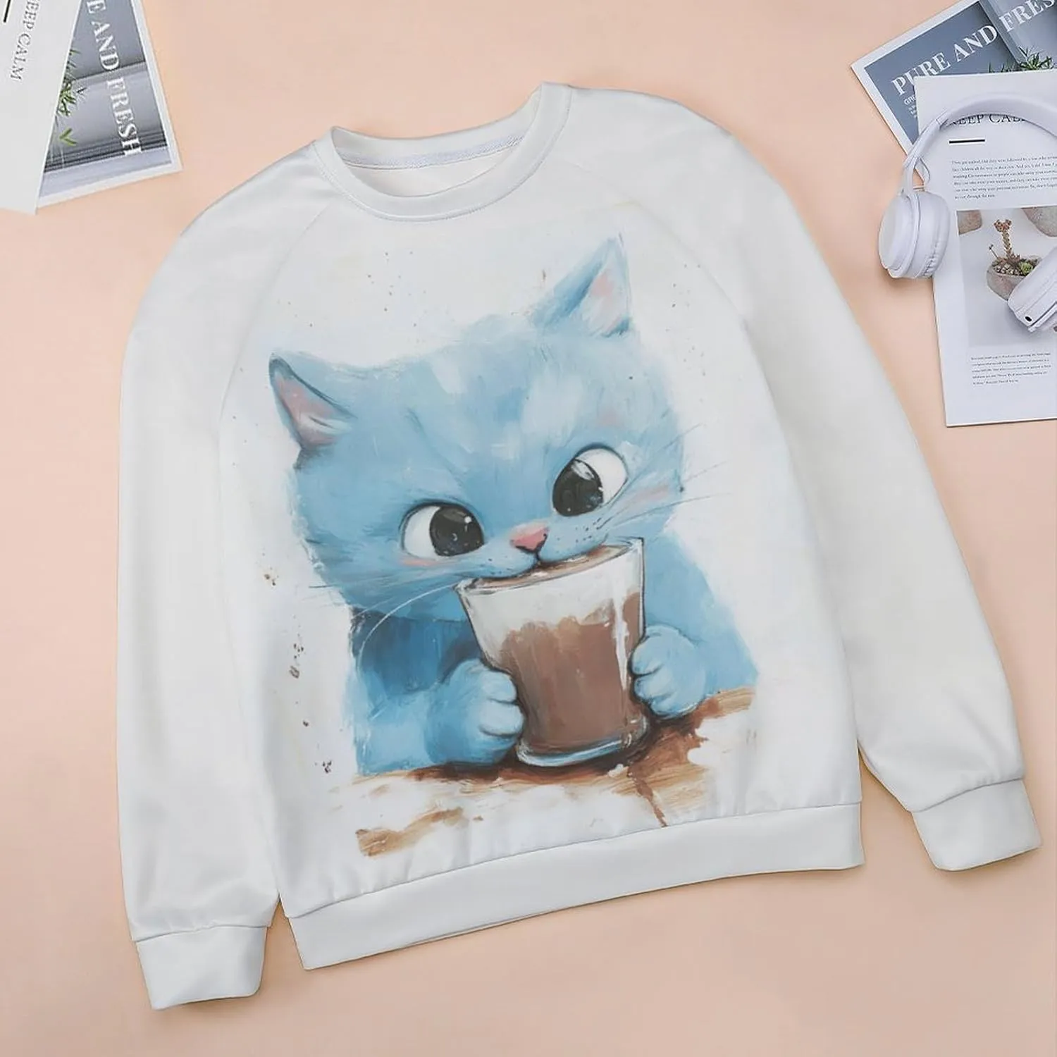 Bengbobar Tops for Women Casual Fall Plus Long Sleeve Crewneck Shirts Cute Cat Graphic Hoodies Trendy Womens Sweatshirt