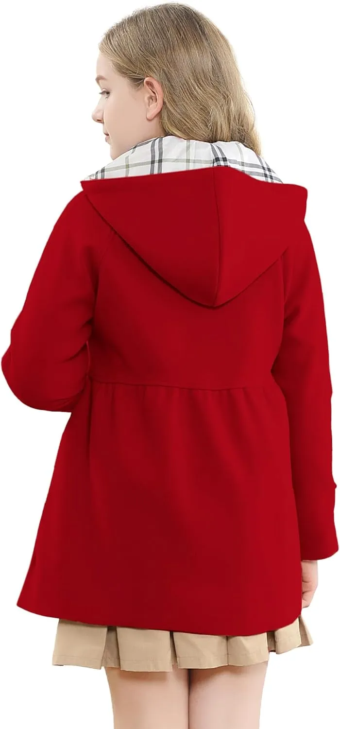 Betusline Girls' Dress Coat, Kids Hoodie Wool Blend Coats Fall Winter Outerwear Peacoat,2-14 Years