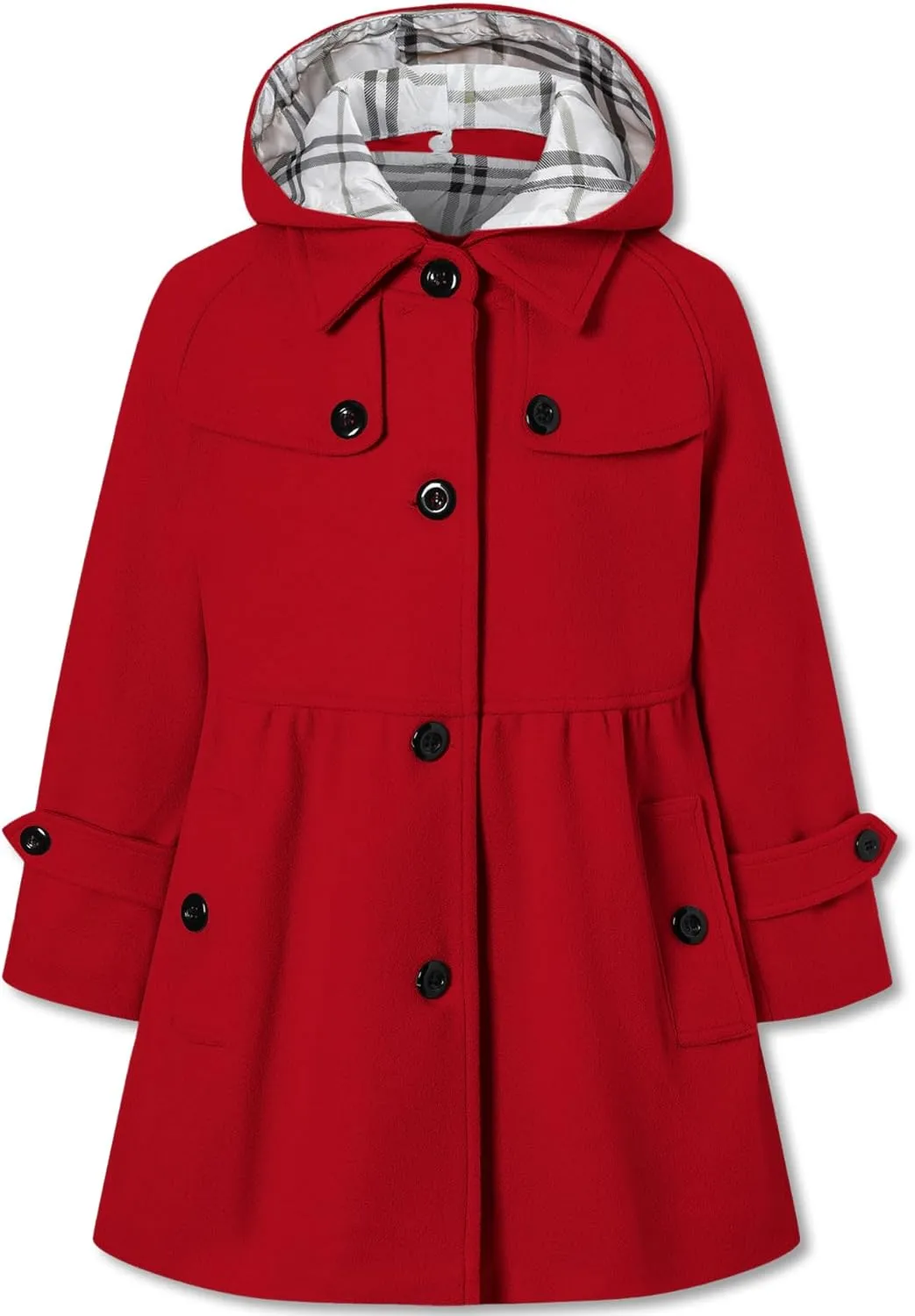 Betusline Girls' Dress Coat, Kids Hoodie Wool Blend Coats Fall Winter Outerwear Peacoat,2-14 Years