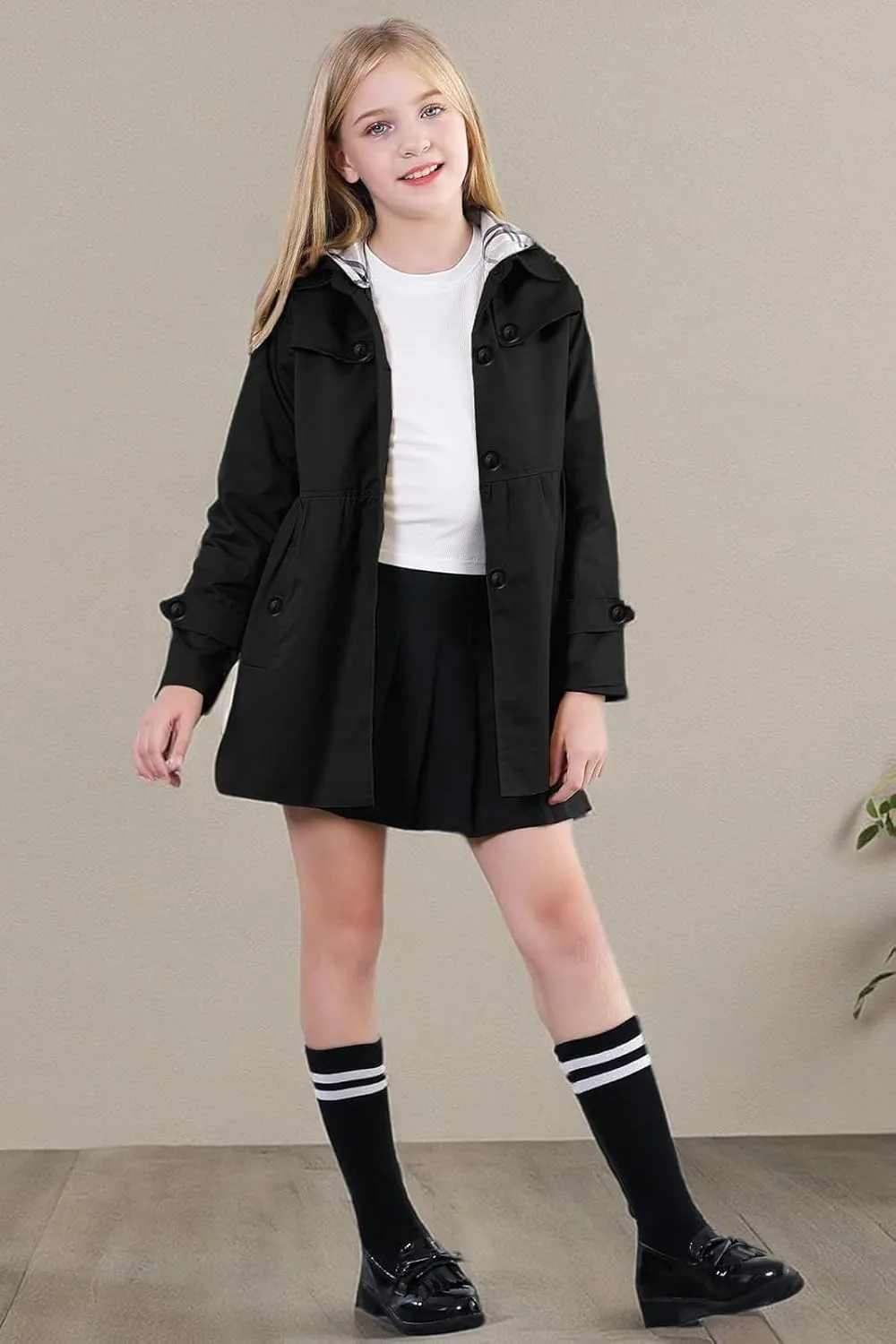 Betusline Girl's Single Breasted Trench Coat Dress Coat Outerwear, 2-14 Years