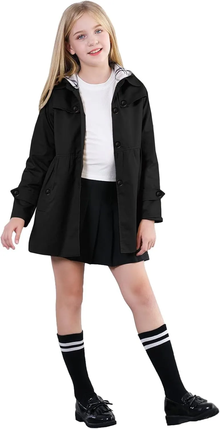 Betusline Girl's Single Breasted Trench Coat Dress Coat Outerwear, 2-14 Years