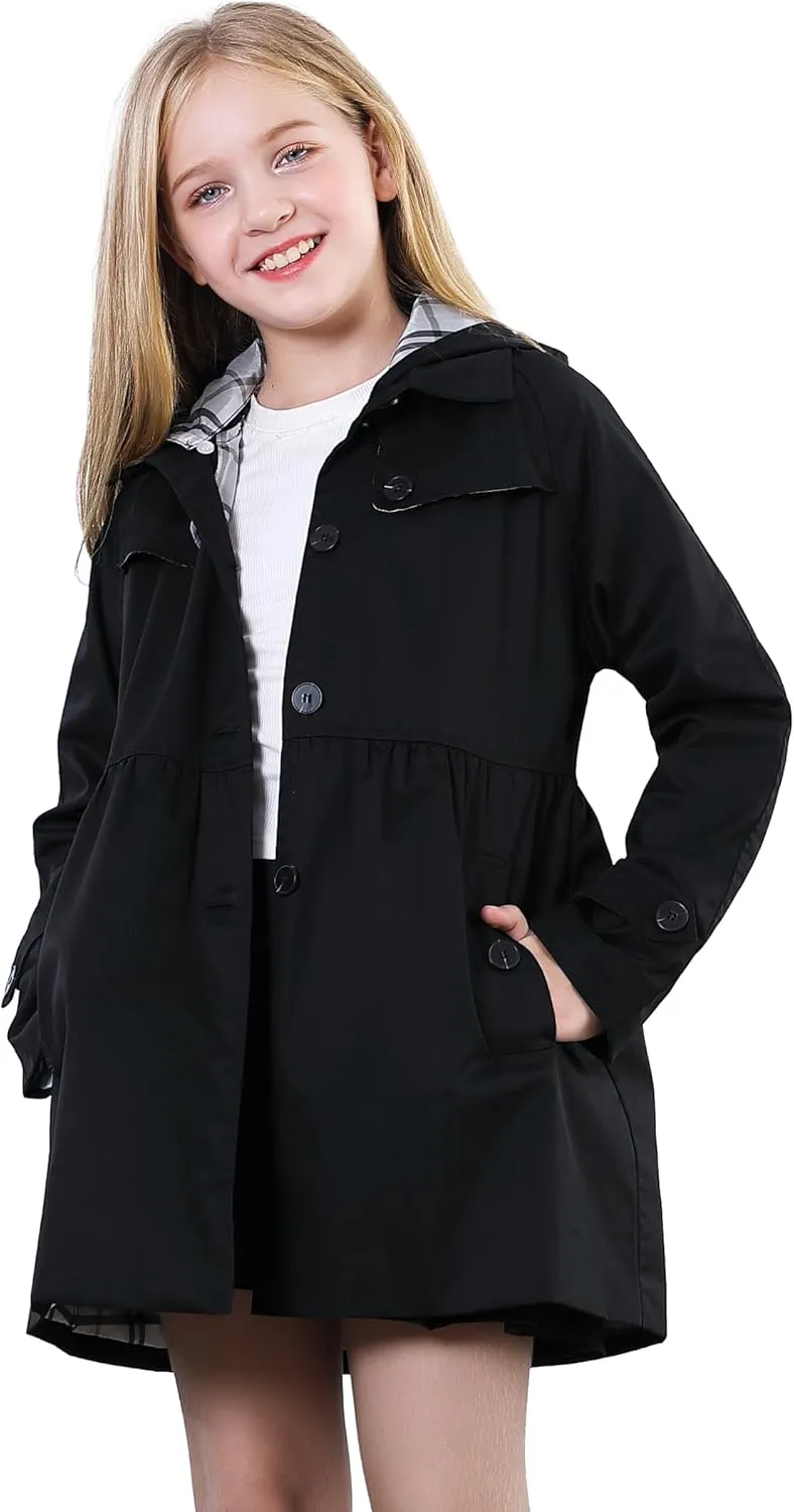 Betusline Girl's Single Breasted Trench Coat Dress Coat Outerwear, 2-14 Years