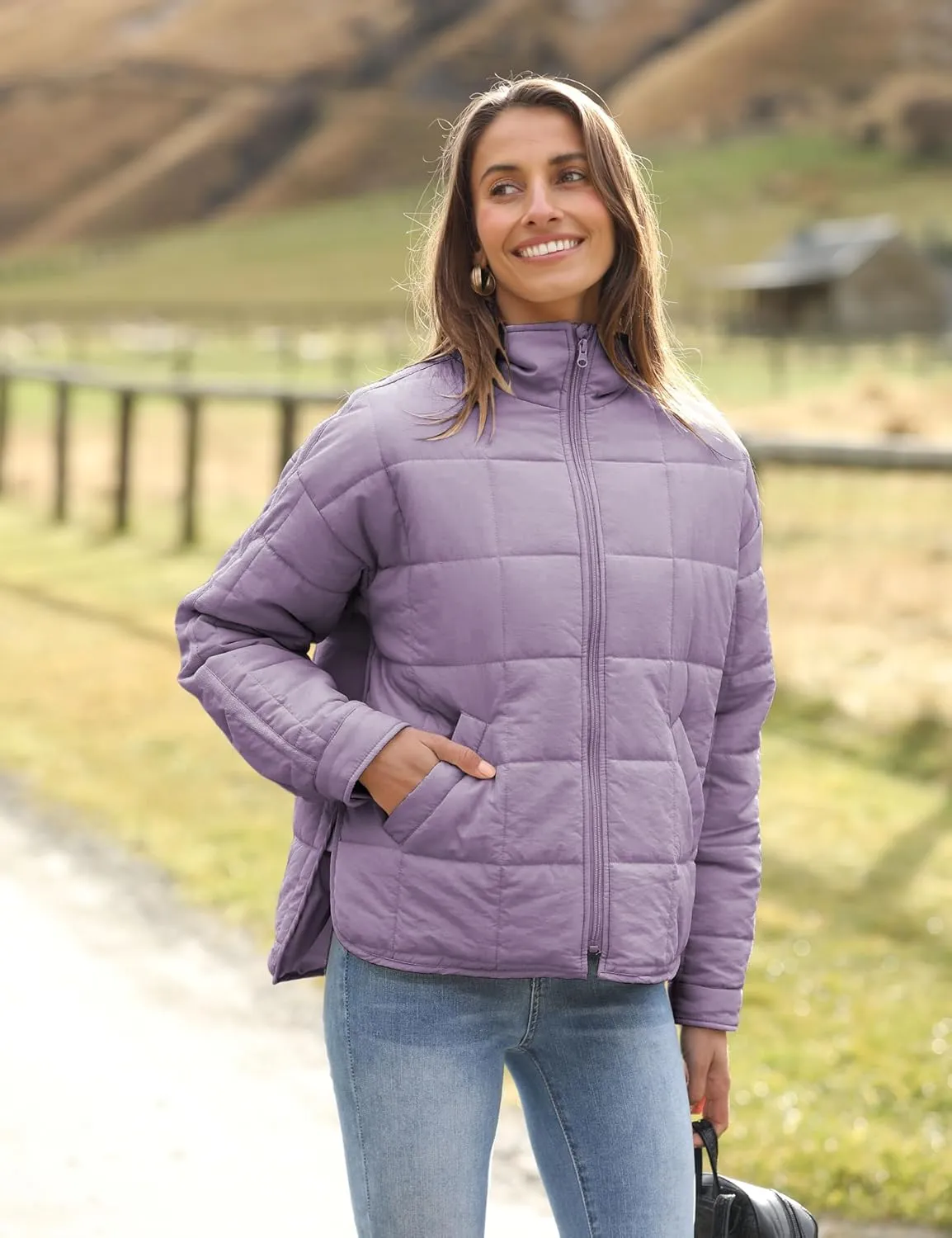 Bianstore Women's Oversized Splice Quilted Lightweight Puffer Jacket Casual Padded Coat