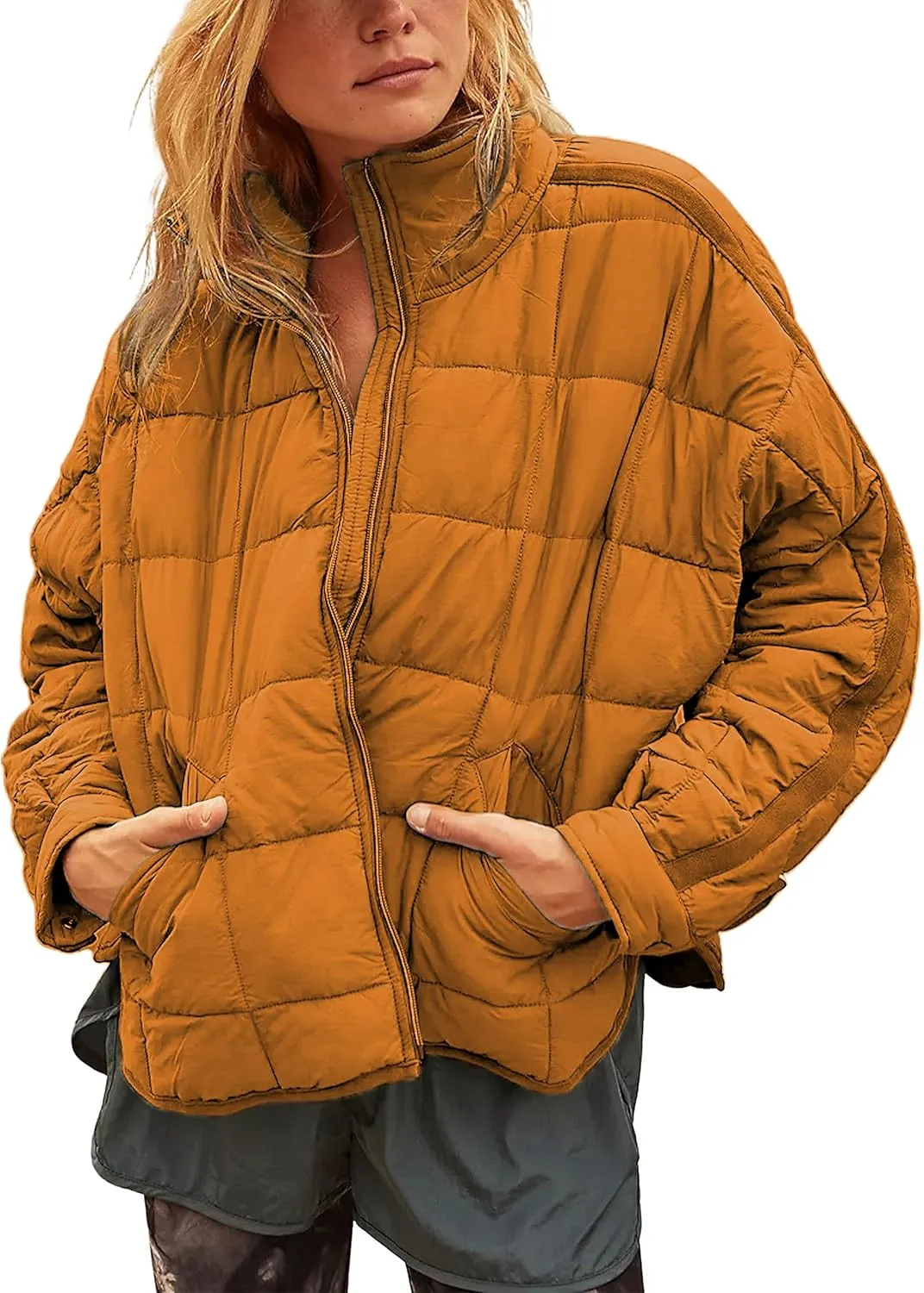 Bianstore Women's Oversized Splice Quilted Lightweight Puffer Jacket Casual Padded Coat