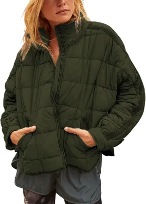 Bianstore Women's Oversized Splice Quilted Lightweight Puffer Jacket Casual Padded Coat