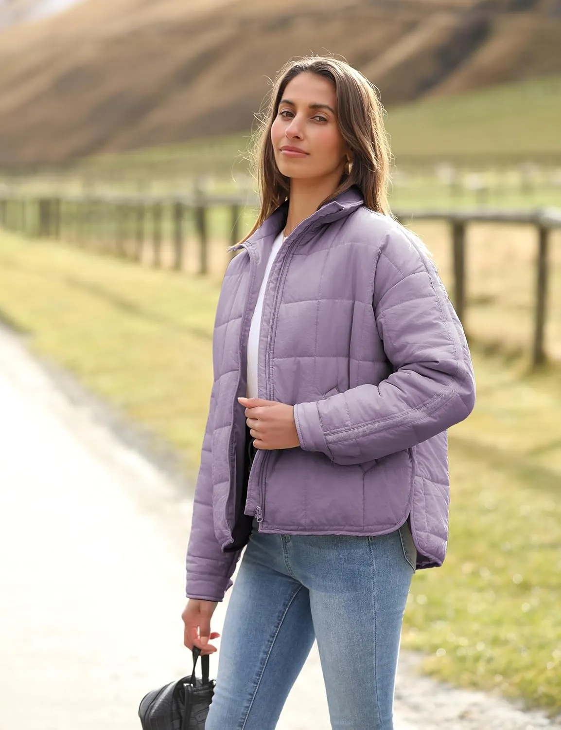 Bianstore Women's Oversized Splice Quilted Lightweight Puffer Jacket Casual Padded Coat