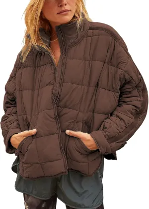 Bianstore Women's Oversized Splice Quilted Lightweight Puffer Jacket Casual Padded Coat