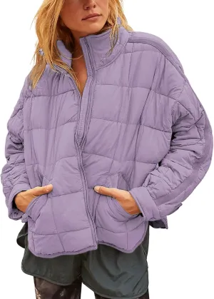 Bianstore Women's Oversized Splice Quilted Lightweight Puffer Jacket Casual Padded Coat