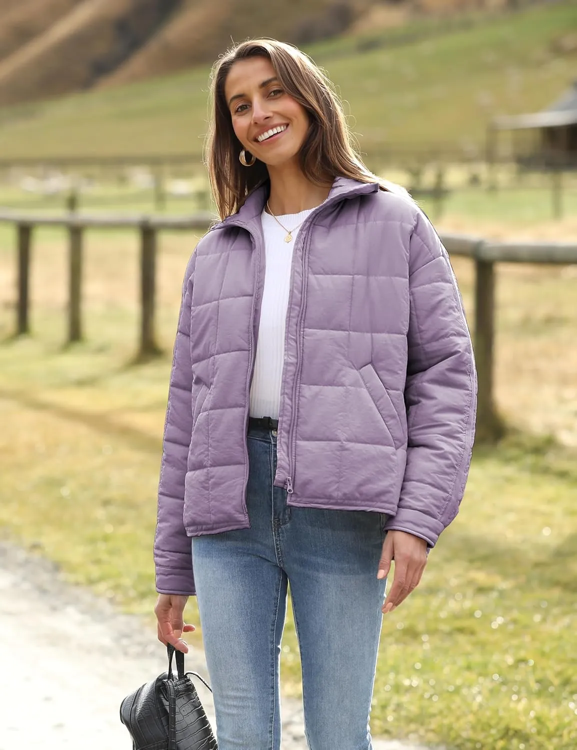 Bianstore Women's Oversized Splice Quilted Lightweight Puffer Jacket Casual Padded Coat