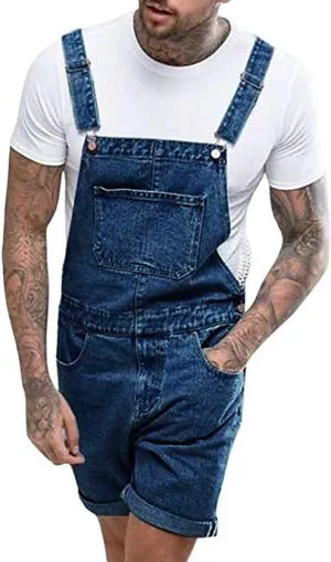 Bib Overalls Men Vintage Big and Tall Jean Shorts Loose Fit Work Jumpsuit with Adjustable Strap Fashion Casual Short