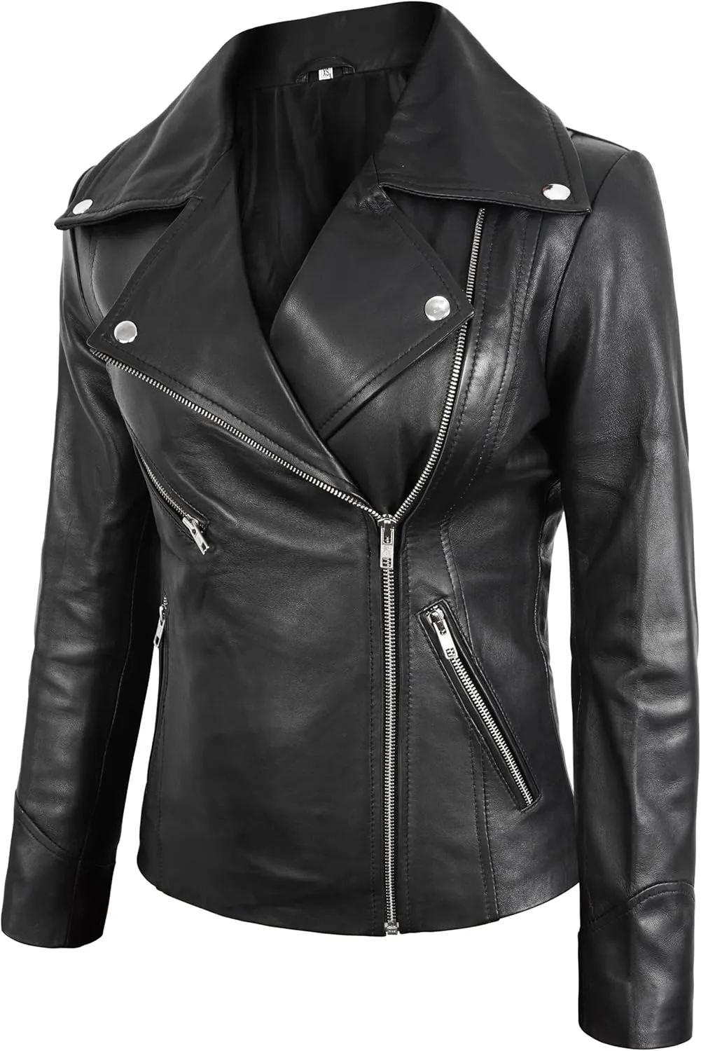 Black Leather Jacket Women - Motorcycle Real Lambskin Lightweight Biker Style Leather Jacket Women