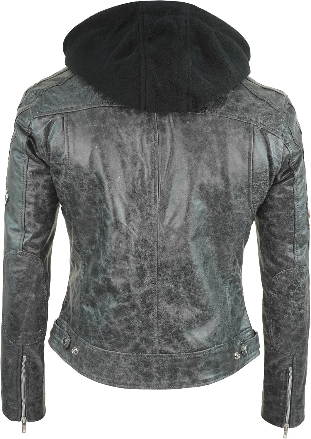 Black Leather Jacket Women with Removable Hood - Real Lambskin Womens Leather Jacket