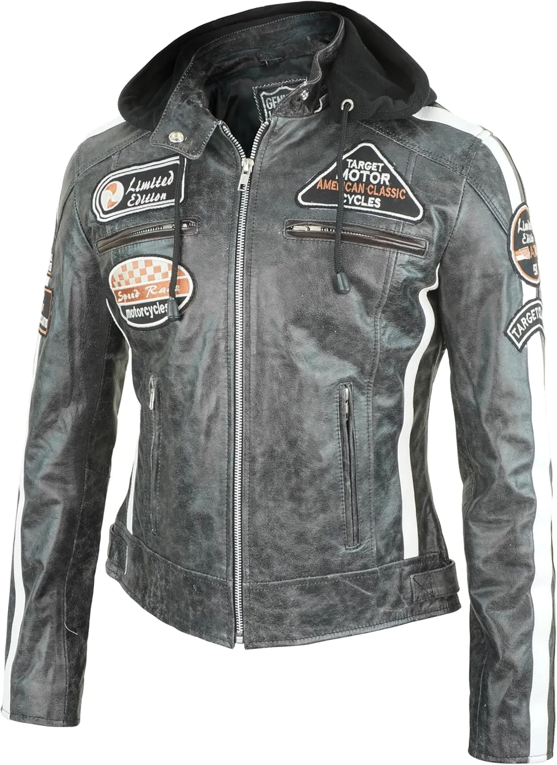 Black Leather Jacket Women with Removable Hood - Real Lambskin Womens Leather Jacket