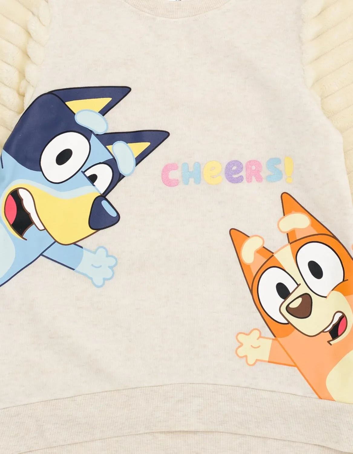 Bluey Girls Fleece Sweatshirt with Faux Fur Sleeves Toddler to Big Kid Sizes (2T - 10-12)