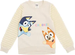 Bluey Girls Fleece Sweatshirt with Faux Fur Sleeves Toddler to Big Kid Sizes (2T - 10-12)