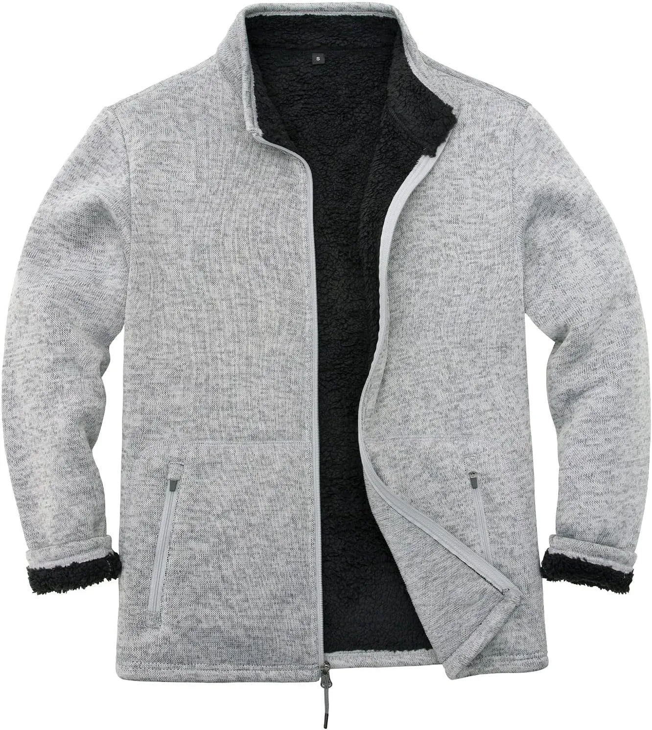 Bonnorth Men's Long Sleeve Sweater Fleece Jacket, Sherpa Lined Full Zip Windproof Outerwear with Zip Pocket