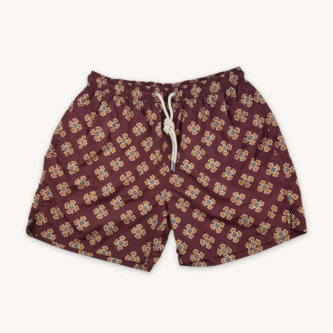Burgundy Floral Swim Shorts