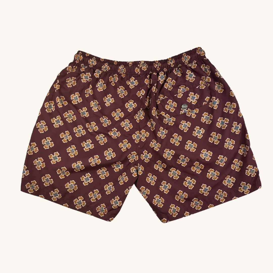 Burgundy Floral Swim Shorts