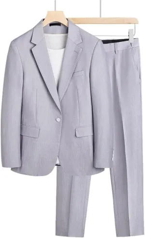 Button Two-Piece Men's Suit Suit Fashion Casual Suit Business Formal Jacket Pants Suit(L)