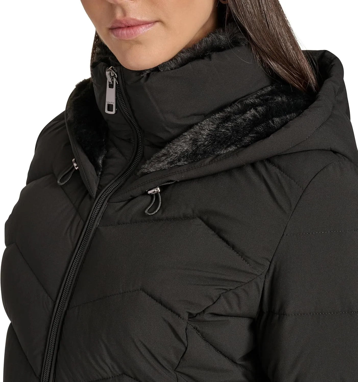 Calvin Klein Women's Long Chevron Bib-Front Lightweight Jacket