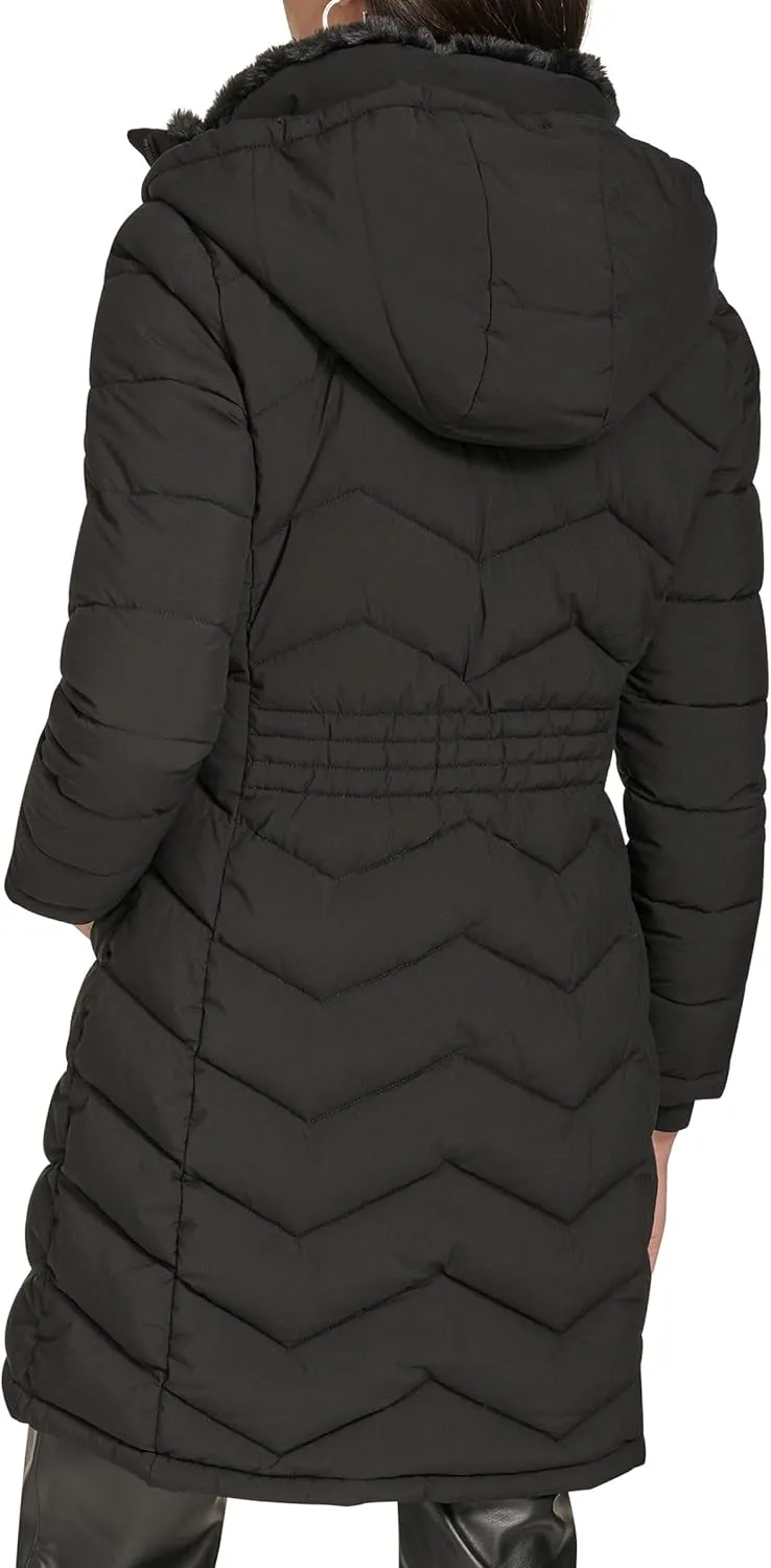 Calvin Klein Women's Long Chevron Bib-Front Lightweight Jacket