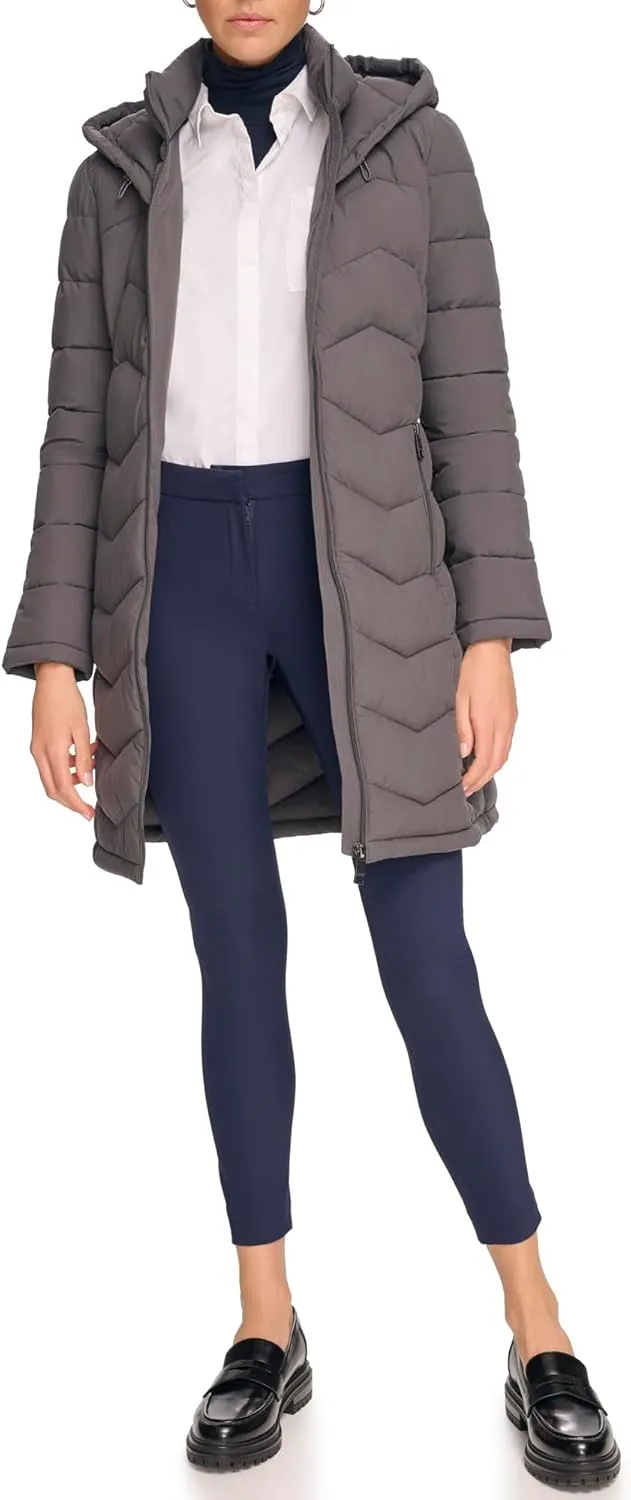 Calvin Klein Women's Long Chevron Bib-Front Lightweight Jacket