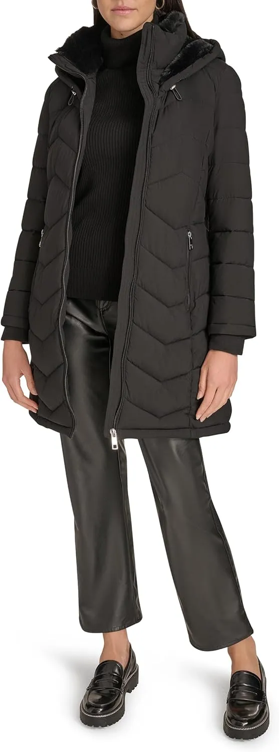 Calvin Klein Women's Long Chevron Bib-Front Lightweight Jacket