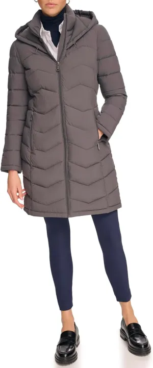 Calvin Klein Women's Long Chevron Bib-Front Lightweight Jacket