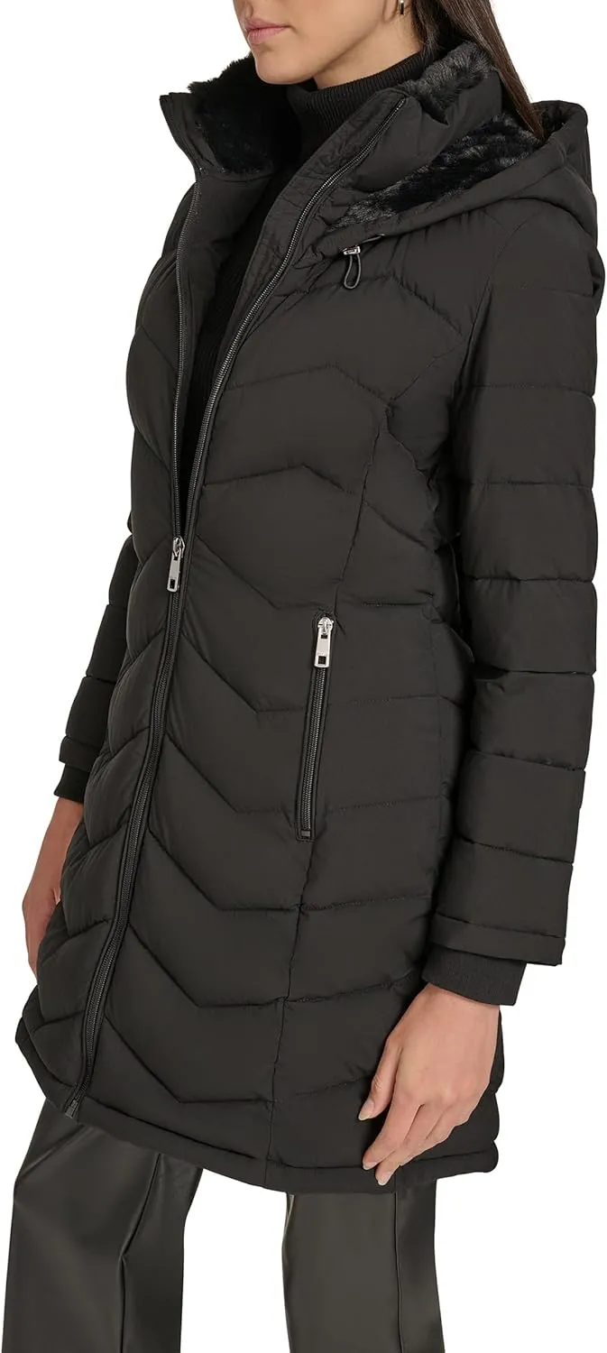 Calvin Klein Women's Long Chevron Bib-Front Lightweight Jacket