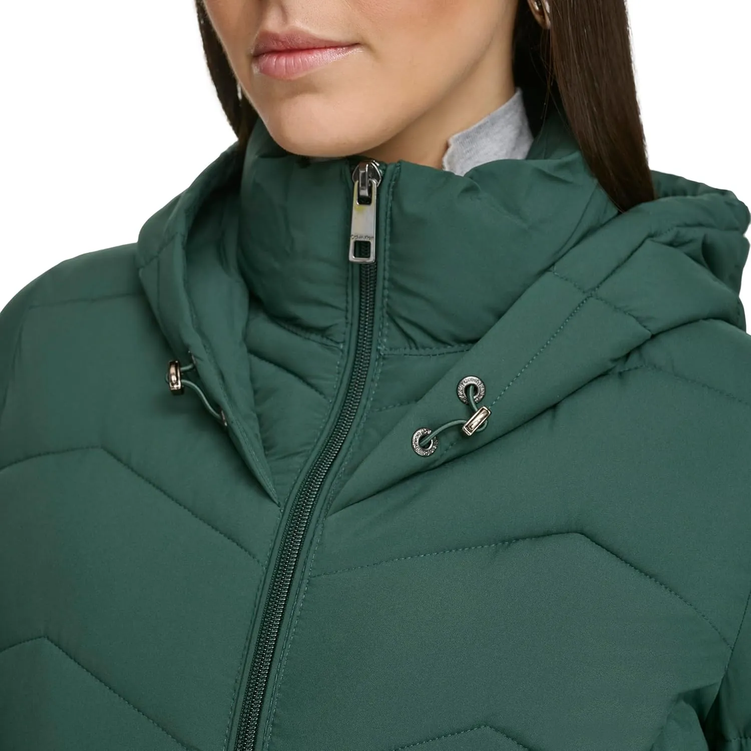 Calvin Klein Women's Long Chevron Bib-Front Lightweight Jacket