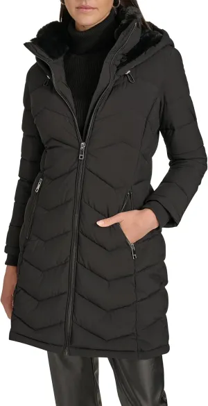 Calvin Klein Women's Long Chevron Bib-Front Lightweight Jacket