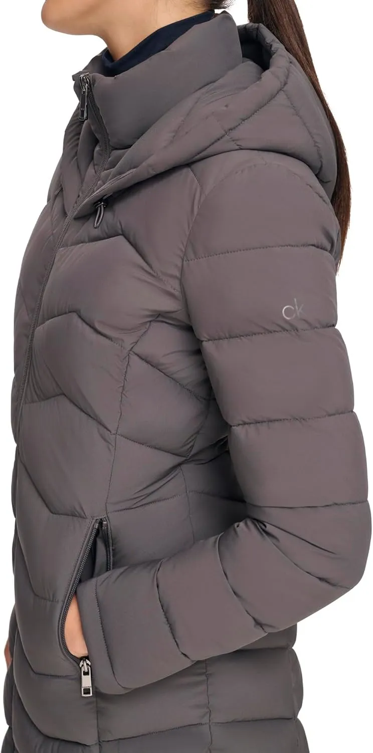Calvin Klein Women's Long Chevron Bib-Front Lightweight Jacket