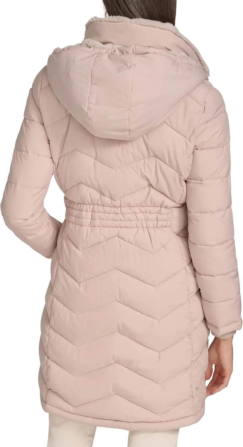Calvin Klein Women's Long Chevron Bib-Front Lightweight Jacket