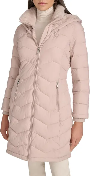 Calvin Klein Women's Long Chevron Bib-Front Lightweight Jacket
