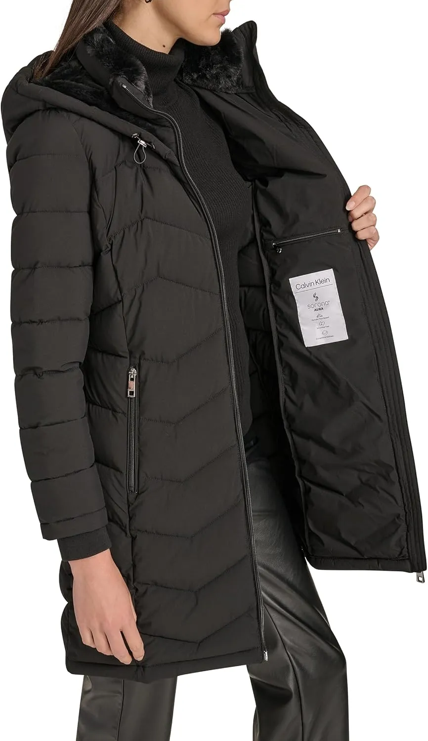 Calvin Klein Women's Long Chevron Bib-Front Lightweight Jacket