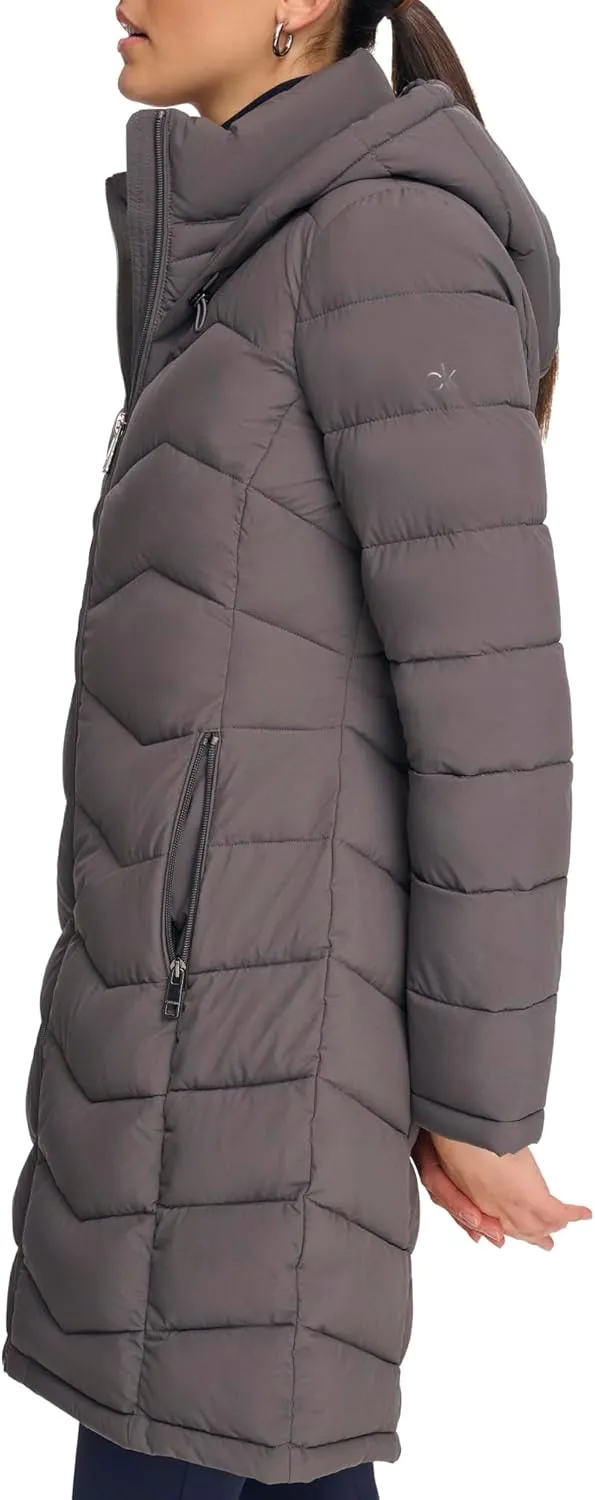 Calvin Klein Women's Long Chevron Bib-Front Lightweight Jacket